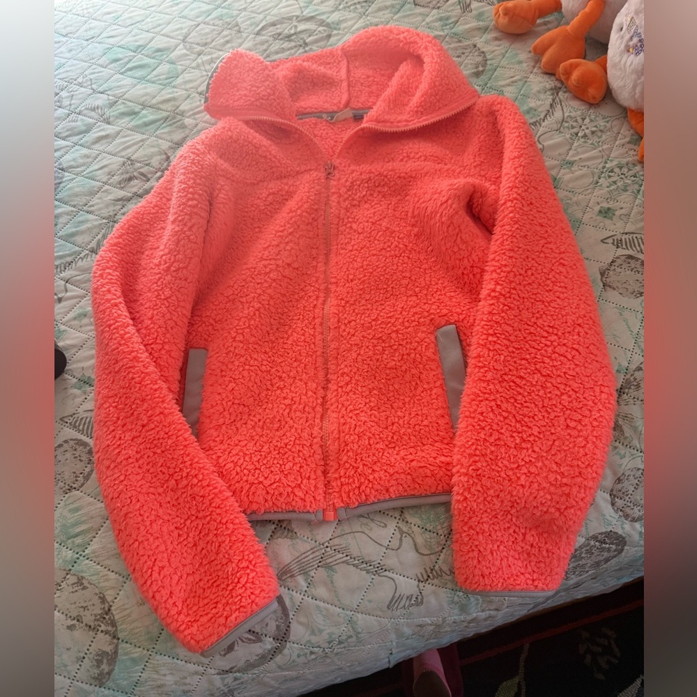 SO Vibrant Coral Sherpa Jacket Zip Up - Picture 1 of 5